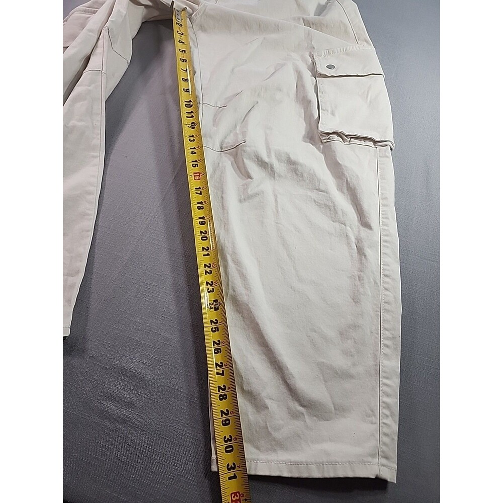 Women’s Ivory Cargo Pants Elastic Waist Utility Casual Trousers Size L - Picture 7 of 9